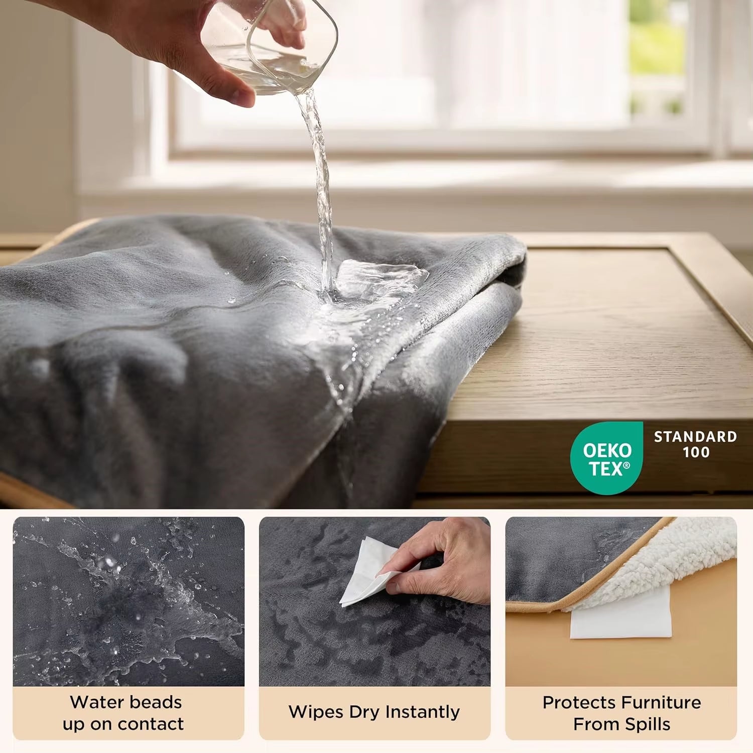 Custom Premium Luxury Sherpa Fleece Waterproof Sofa Bed Squirt Waterproof Blanket