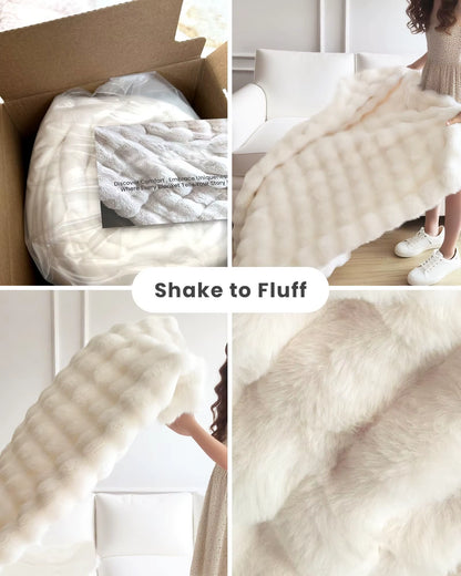 Luxury 100% Polyester Faux Rabbit Fur Blanket Cozy Warm Thicken Flannel Fleece Mink Knitted Cover for Winter King Character