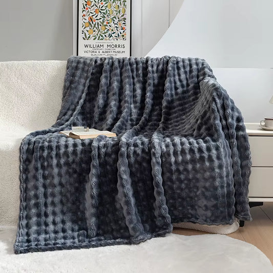 Luxury 100% Polyester Faux Rabbit Fur Blanket Cozy Warm Thicken Flannel Fleece Mink Knitted Cover for Winter King Character