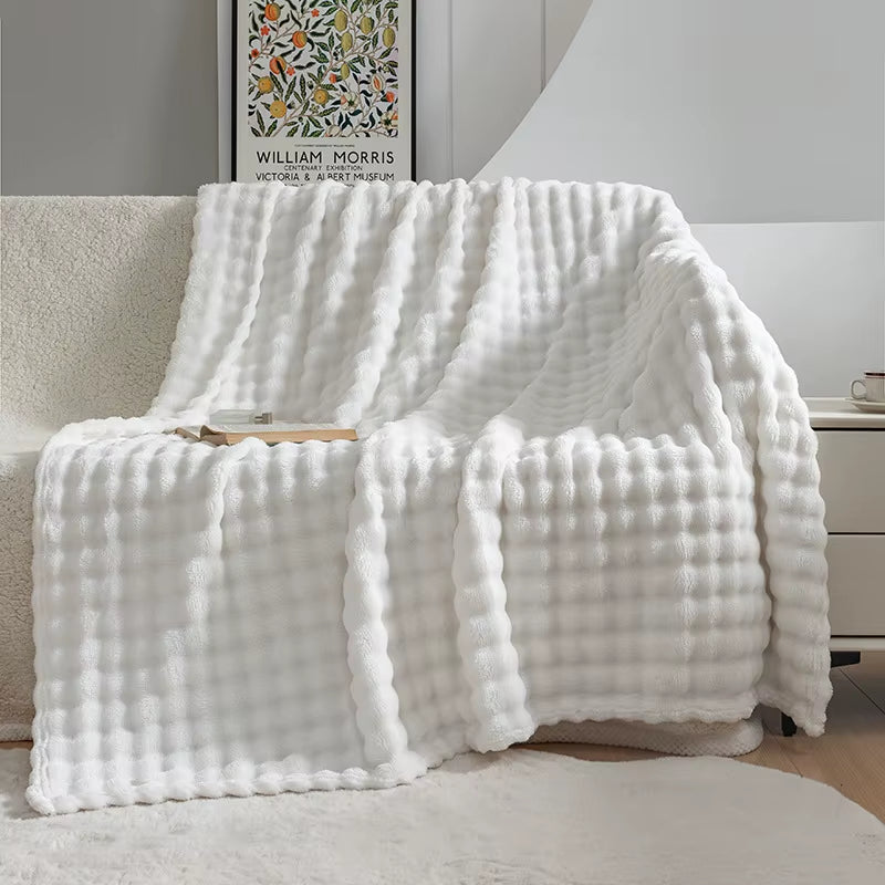 Luxury 100% Polyester Faux Rabbit Fur Blanket Cozy Warm Thicken Flannel Fleece Mink Knitted Cover for Winter King Character
