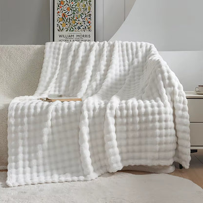 Luxury 100% Polyester Faux Rabbit Fur Blanket Cozy Warm Thicken Flannel Fleece Mink Knitted Cover for Winter King Character