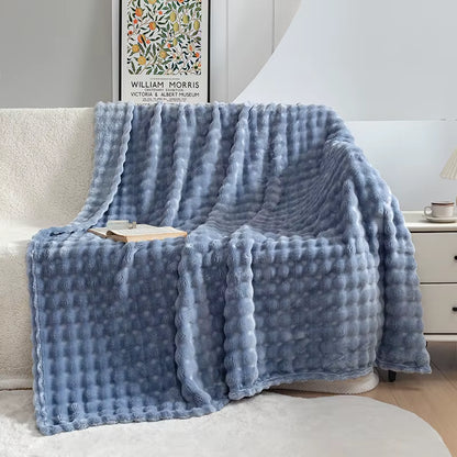 Luxury 100% Polyester Faux Rabbit Fur Blanket Cozy Warm Thicken Flannel Fleece Mink Knitted Cover for Winter King Character