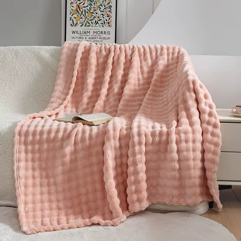 Luxury 100% Polyester Faux Rabbit Fur Blanket Cozy Warm Thicken Flannel Fleece Mink Knitted Cover for Winter King Character