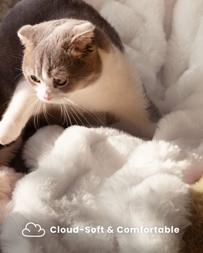 Luxury 100% Polyester Faux Rabbit Fur Blanket Cozy Warm Thicken Flannel Fleece Mink Knitted Cover for Winter King Character
