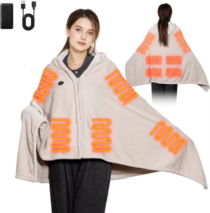 Double-Sided 5V Wireless Heated Blanket Washable Portable Heated Throw Blanket Hoodie 3 Heat Set for Car,Outdoor,Camping,Party