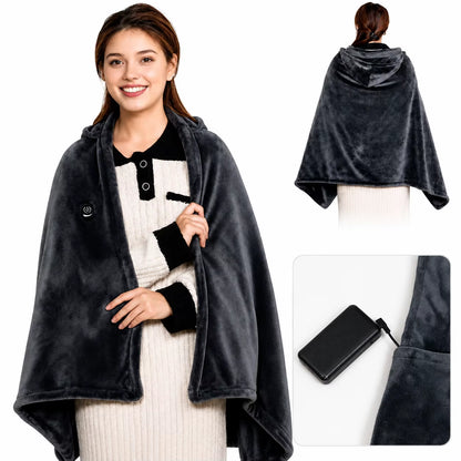 Double-Sided 5V Wireless Heated Blanket Washable Portable Heated Throw Blanket Hoodie 3 Heat Set for Car,Outdoor,Camping,Party