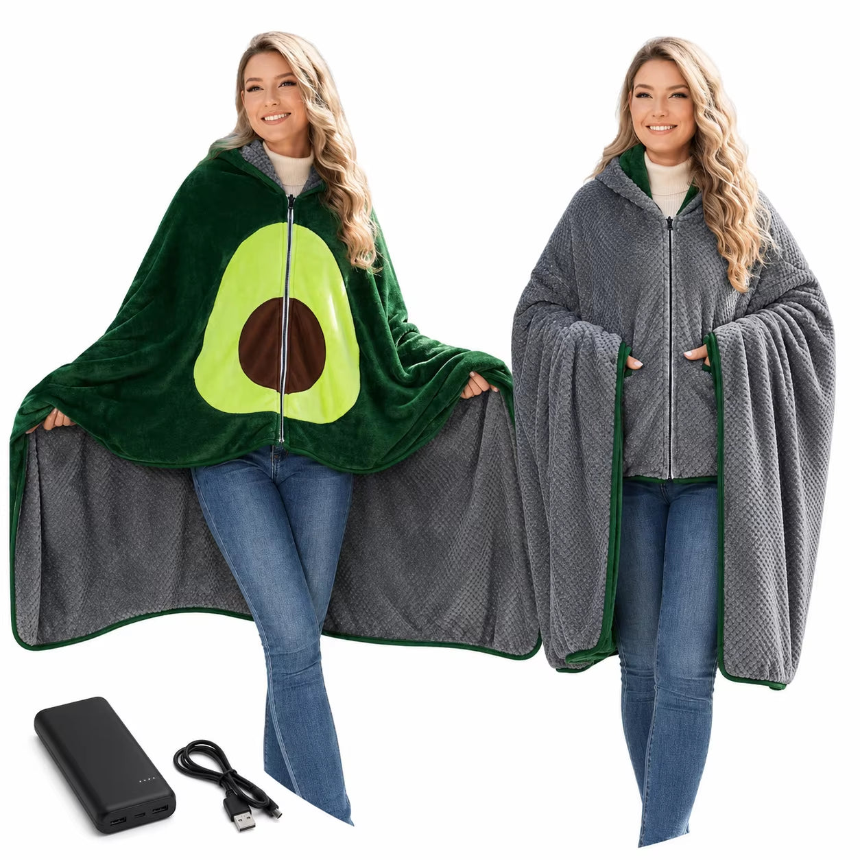 Double-Sided 5V Wireless Heated Blanket Washable Portable Heated Throw Blanket Hoodie 3 Heat Set for Car,Outdoor,Camping,Party