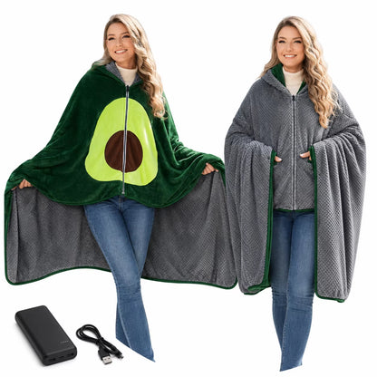 Double-Sided 5V Wireless Heated Blanket Washable Portable Heated Throw Blanket Hoodie 3 Heat Set for Car,Outdoor,Camping,Party