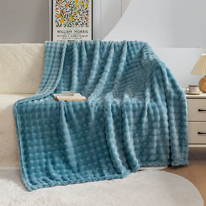 Luxury 100% Polyester Faux Rabbit Fur Blanket Cozy Warm Thicken Flannel Fleece Mink Knitted Cover for Winter King Character