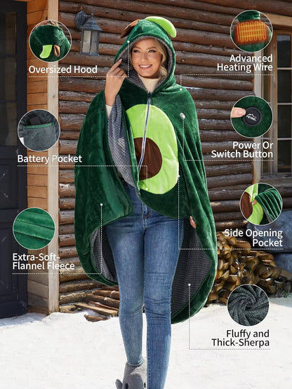 Double-Sided 5V Wireless Heated Blanket Washable Portable Heated Throw Blanket Hoodie 3 Heat Set for Car,Outdoor,Camping,Party