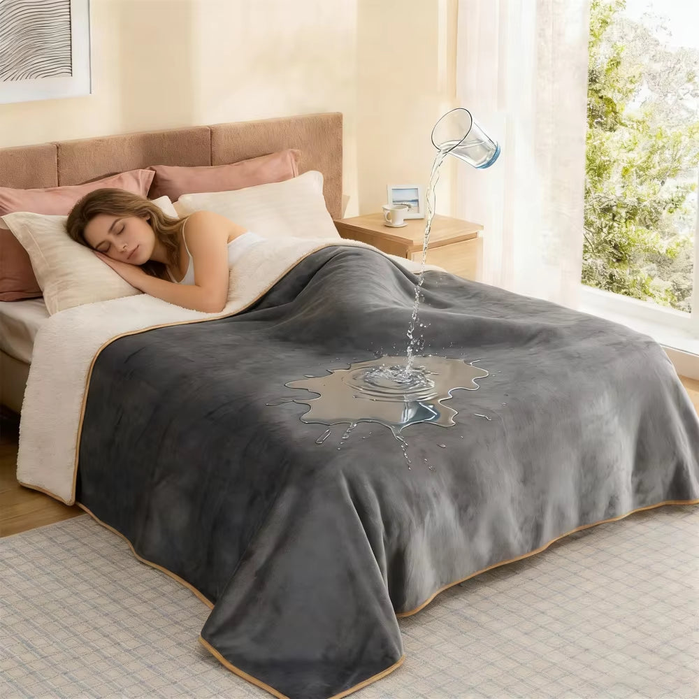Custom Premium Luxury Sherpa Fleece Waterproof Sofa Bed Squirt Waterproof Blanket