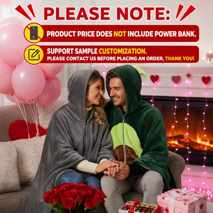 Double-Sided 5V Wireless Heated Blanket Washable Portable Heated Throw Blanket Hoodie 3 Heat Set for Car,Outdoor,Camping,Party